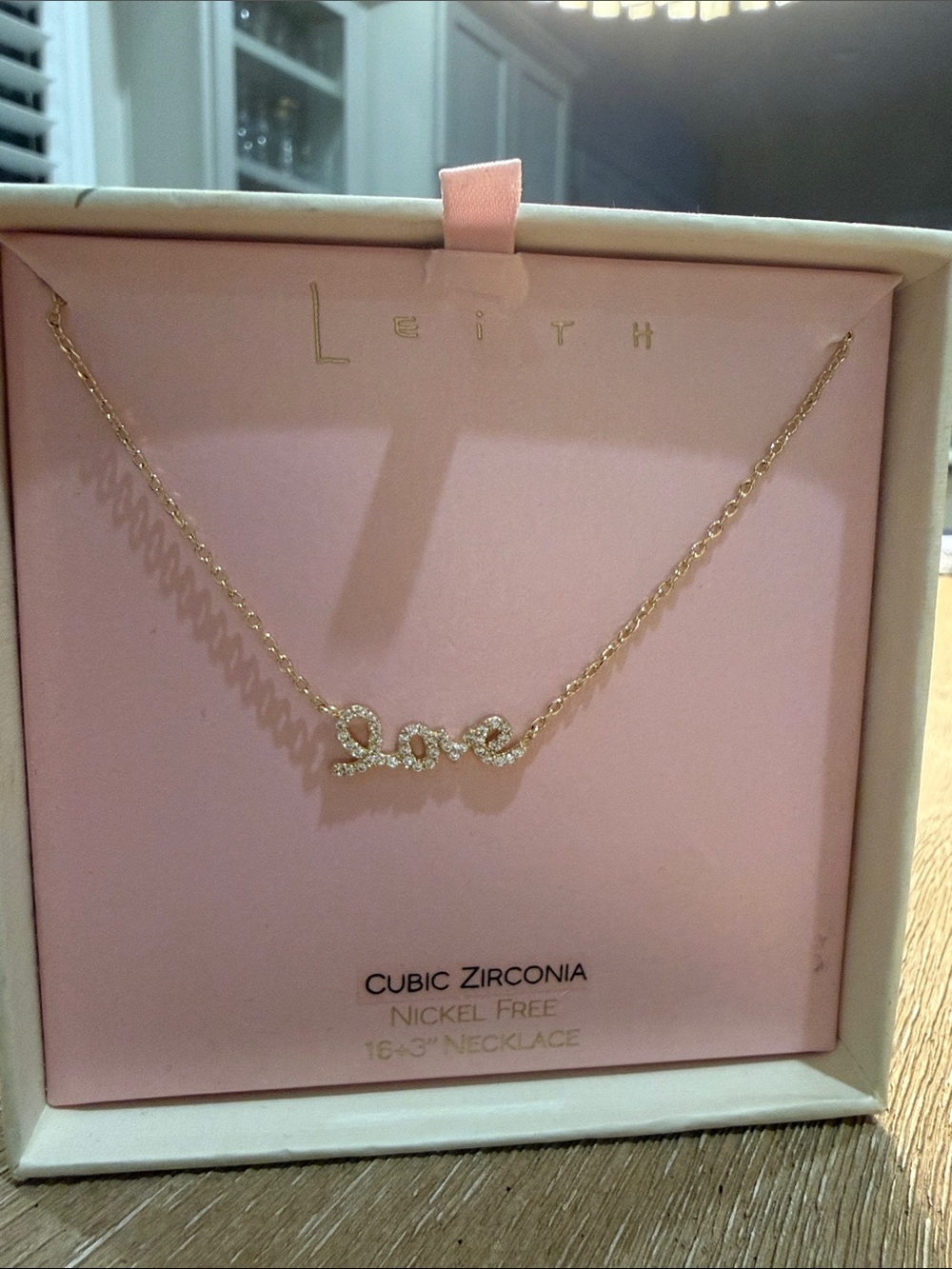 Leith Gold 'Love' Cubic Zirconia Necklace with Pink Box
